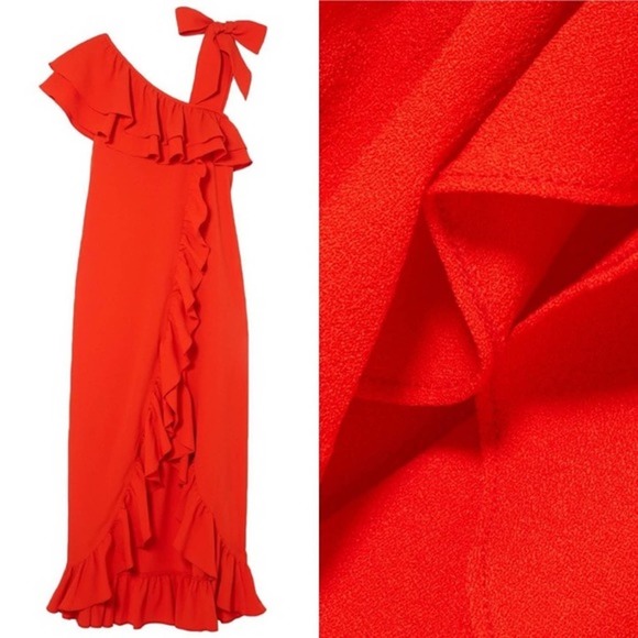 GANNI Clark Rare Ruffle Crepe Maxi Dress in Big Apple Red - Picture 3 of 12
